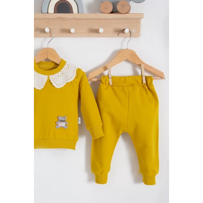 Eterelle Dantel Yakalı Pamuklu 2li Kız Bebek Takımı