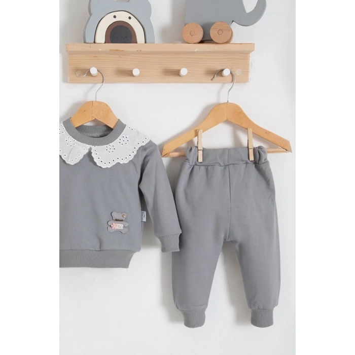 Eterelle Dantel Yakalı Pamuklu 2li Kız Bebek Takımı