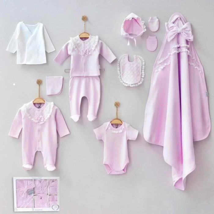 Eterelle Dantelli Kız Bebek 10 Parça Kız Bebek Hastane Çıkışı Kutulu %100 Pamuk