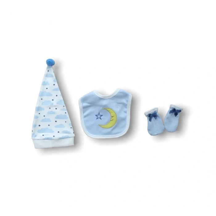 Eterelle Ay Dedem Nakışlı  5li Zıbın Takımı Hastane Çıkışı Mavi