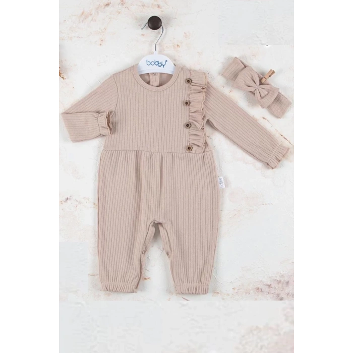 Eterelle Düğme Detaylı Bandanalı % 100 Pamuk Kız Bebek Tulumu