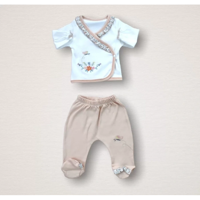 Eterelle Erguvan Taç Nakışlı  Kız Bebek 10lu Zıbın Takımı Hastane Çıkışı Turuncu