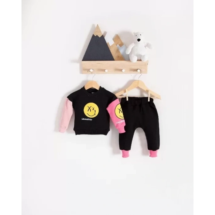 Eterelle Erkek Bebek Emoji Baskılı Takım % 100 Pamuk