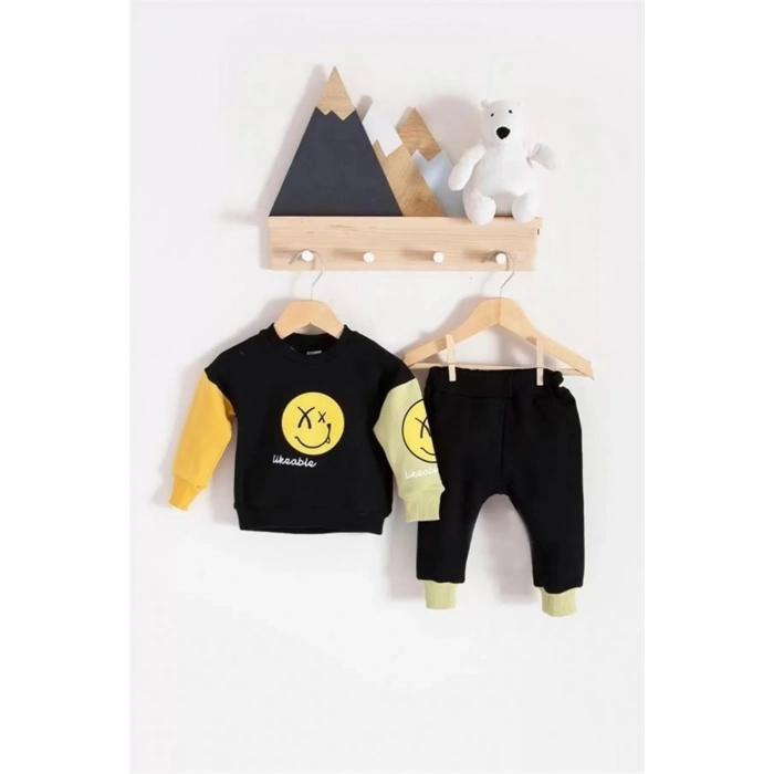 Eterelle Erkek Bebek Emoji Baskılı Takım % 100 Pamuk