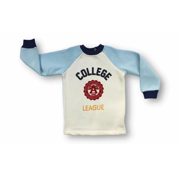 Eterelle 9-12 12-18 18-24 24-36 Ay College Baskılı 3 İplik Kumaş Uzun Kollu Sweatli 2li Erkek Bebek Takımı Mavi