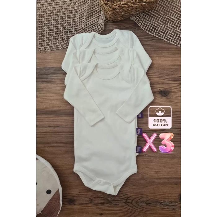 Eterelle Unisex % 100 Pamuk Uzun Kol 3 Adet Bebek Ve Çocuk Body