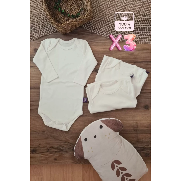 Eterelle Unisex % 100 Pamuk Uzun Kol 3 Adet Bebek Ve Çocuk Body
