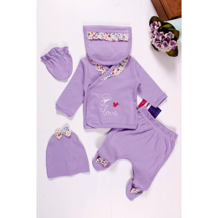 Eterelle Fırfır Detaylı 5li Kız Bebek Hastane Çıkış Seti