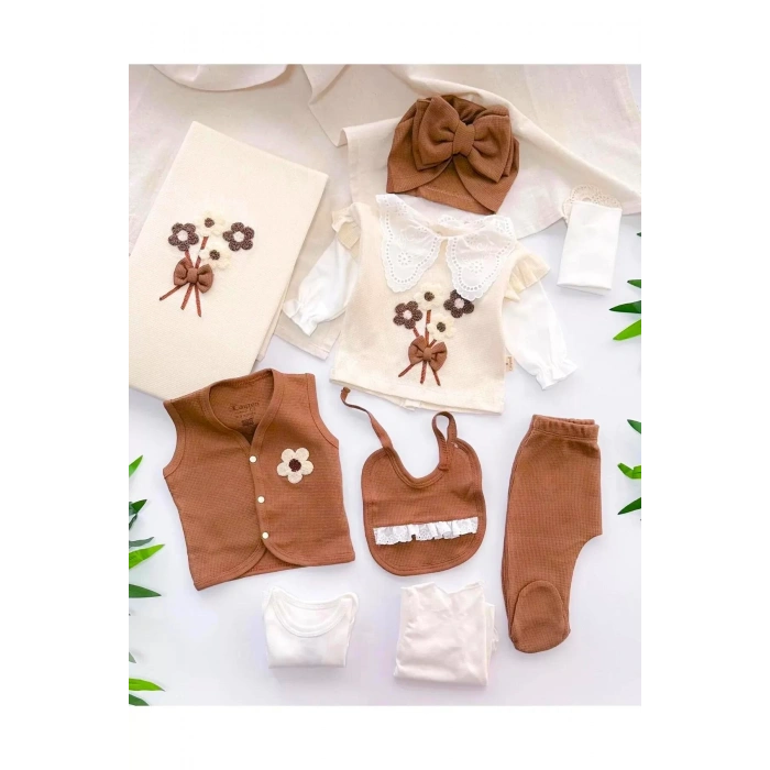 Eterelle Fiyonk Ve Çiçek Detaylı %100 Pamuk 10 Parça Bebek Hastane Çıkış