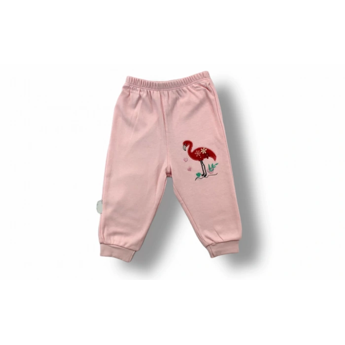 Eterelle 3-6 6-9 9-12 Ay Flamingo Nakışlı Uzun Kollu Sweatli 2li Kız Bebek Takımı Ekru