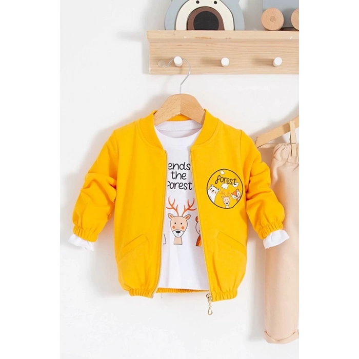 Eterelle Forest Hırkalı 3lü % 100 Pamuk Erkek Bebek Takımı