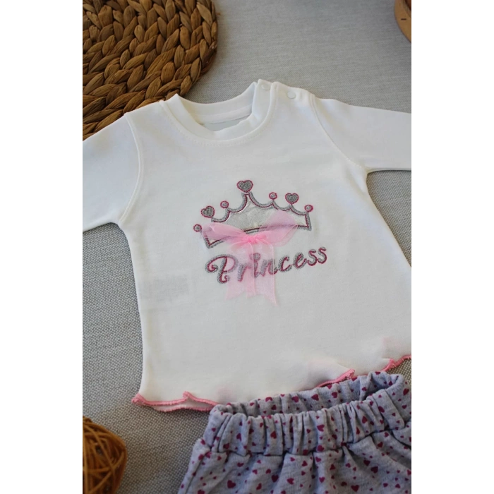 Eterelle 3-6 6-9 9-12 Ay Full Star Nakışlı Şapkalı Uzun Kollu Sweat 3lü Erkek Bebek Takımı Ekru