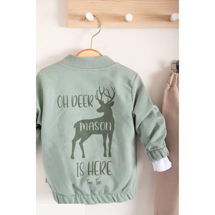 Eterelle Geyik Desenli Hırkalı 3lü Erkek Bebek Takım