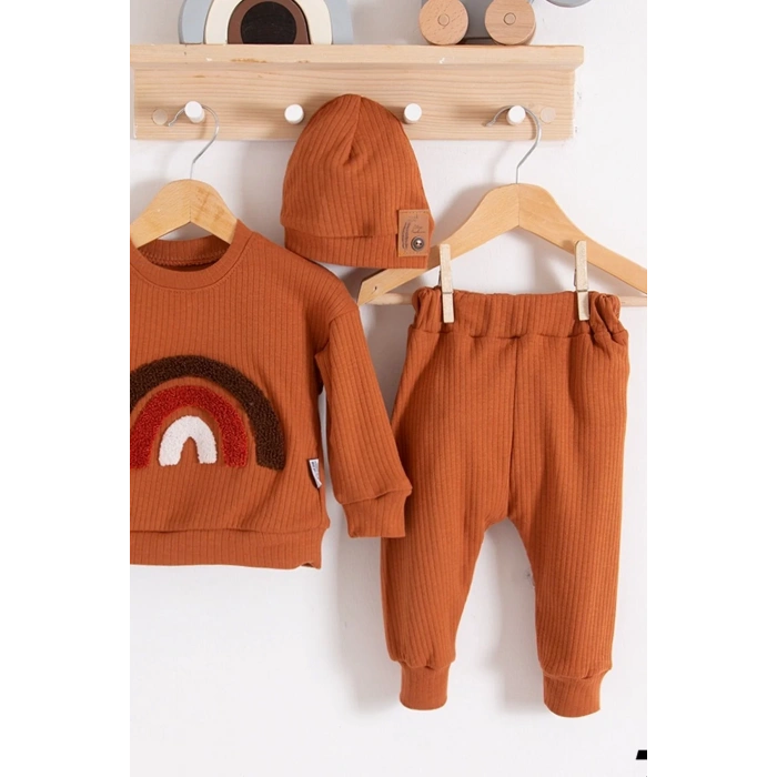 Eterelle Gökkuşağı Nakışlı 2li % 100 Pamuk Erkek Bebek Takımı