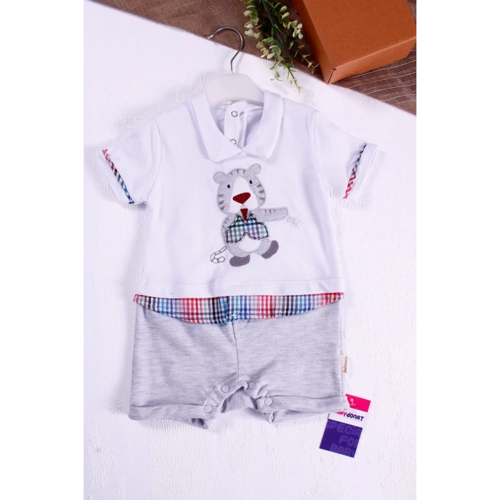 Eterelle Gömlek Desenli Erkek Bebek Tulumu