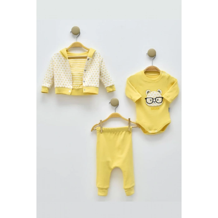 Eterelle Gözlüklü Bear Puan Desenli 3lü Erkek Bebek Takımı