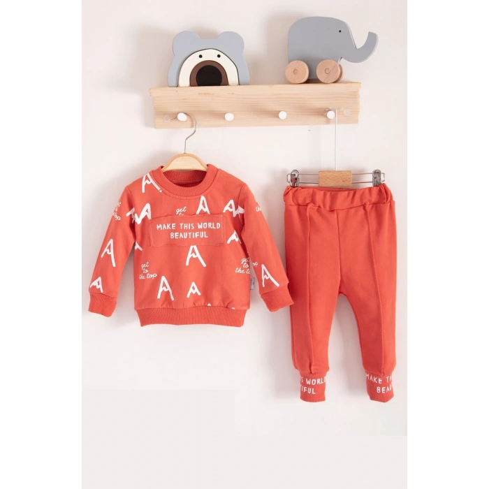 Eterelle Harf Baskılı 2li % 100 Pamuk Erkek Bebek Takımı