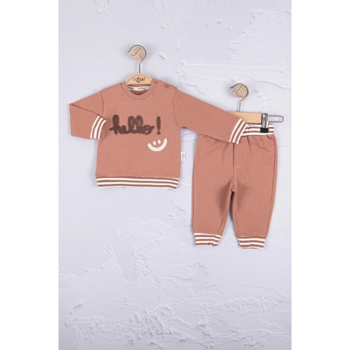 Eterelle Hello Nakışlı % 100 Pamuk 2li Erkek Bebek Takım