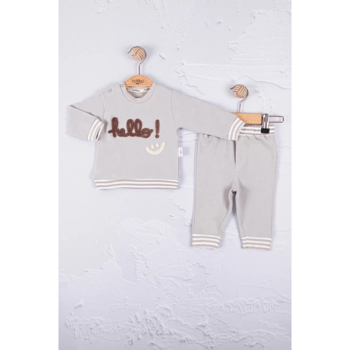 Eterelle Hello Nakışlı % 100 Pamuk 2li Erkek Bebek Takım