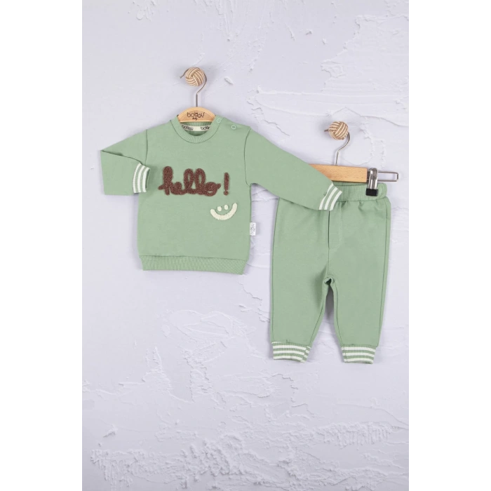 Eterelle Hello Nakışlı % 100 Pamuk 2li Erkek Bebek Takım