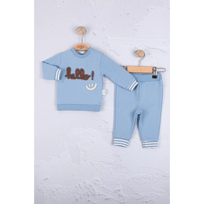 Eterelle Hello Nakışlı % 100 Pamuk 2li Erkek Bebek Takım