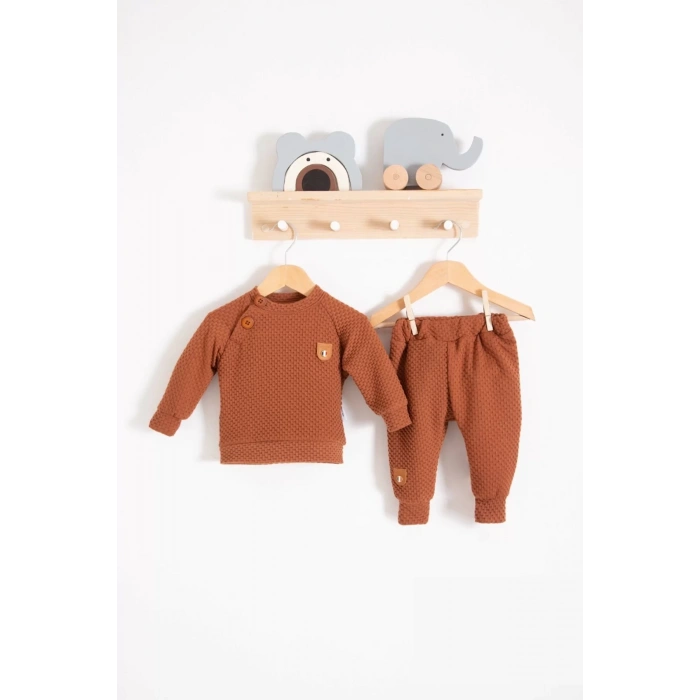 Eterelle Jakarlı Omuzdan Düğmeli 2li Erkek Bebek Takımı