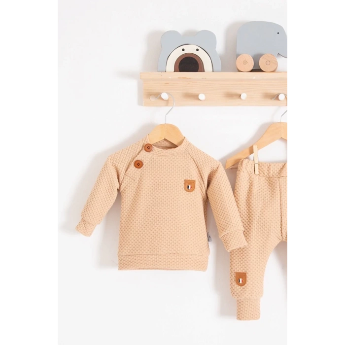 Eterelle Jakarlı Omuzdan Düğmeli 2li Erkek Bebek Takımı