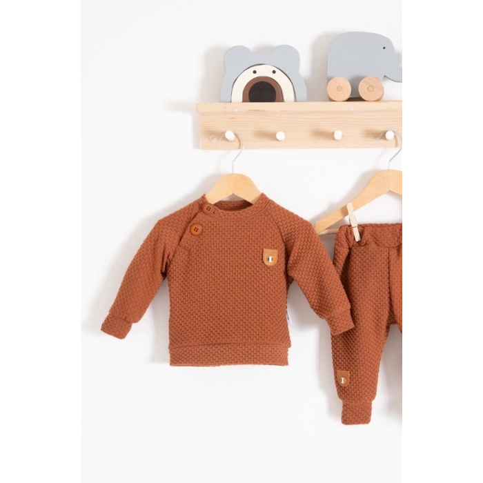 Eterelle Jakarlı Omuzdan Düğmeli 2li Erkek Bebek Takımı
