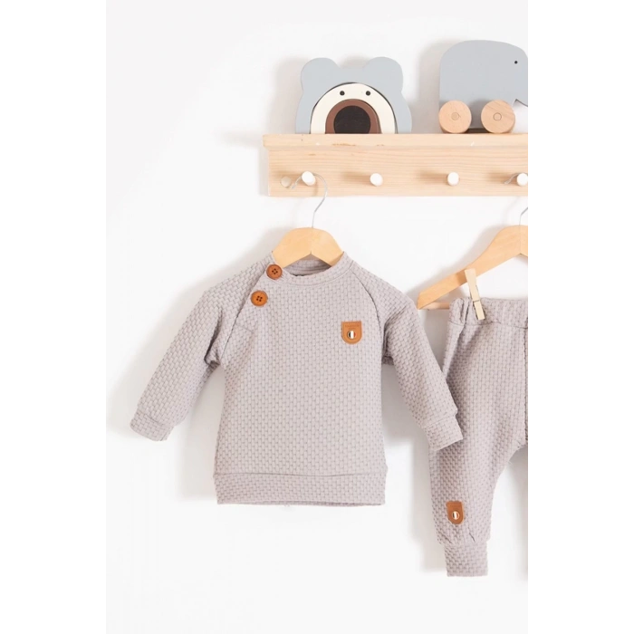 Eterelle Jakarlı Omuzdan Düğmeli 2li Erkek Bebek Takımı