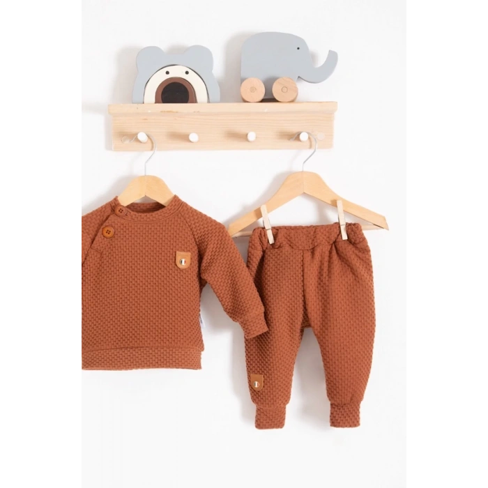 Eterelle Jakarlı Omuzdan Düğmeli 2li Erkek Bebek Takımı