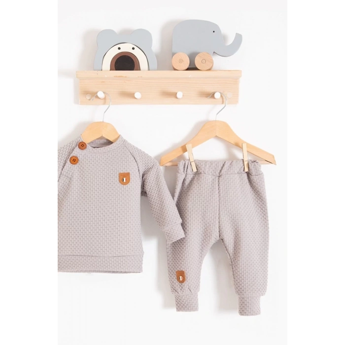 Eterelle Jakarlı Omuzdan Düğmeli 2li Erkek Bebek Takımı