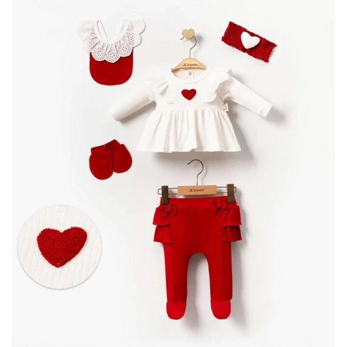 Eterelle Kalp Baskılı Kutulu 5 Parça Hastane Çıkışı Seti %100 Pamuk