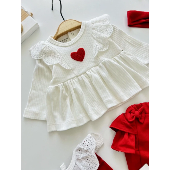 Eterelle Kalp Baskılı Kutulu 5 Parça Hastane Çıkışı Seti %100 Pamuk