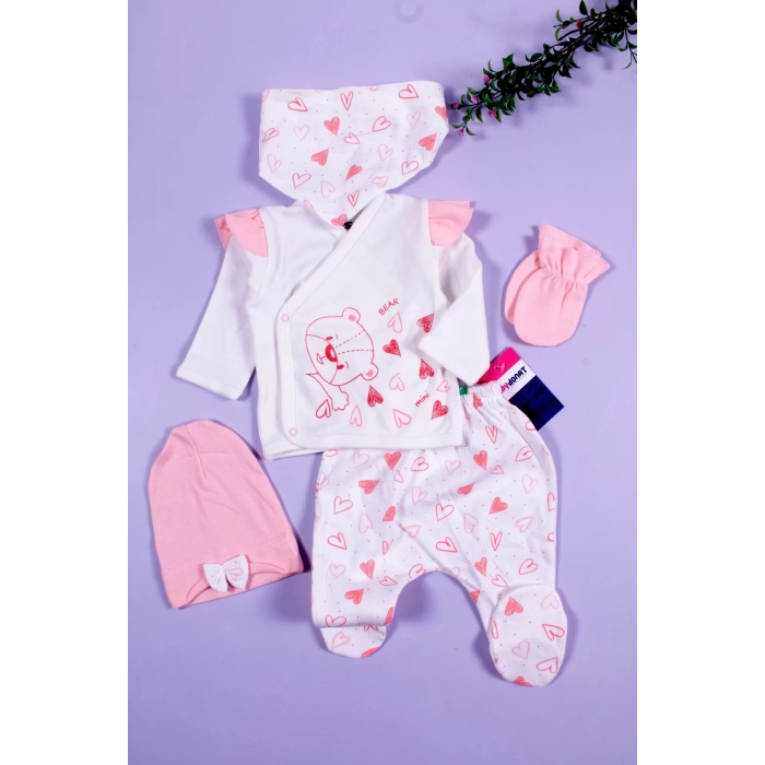 Eterelle Kalp Desenli 5li Kız Bebek Hastane Çıkış Seti
