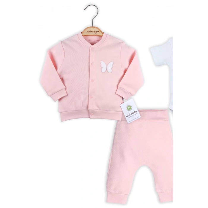 Eterelle Kalp Desenli Hırkalı % 100 Pamuk 3lü Kız Takım