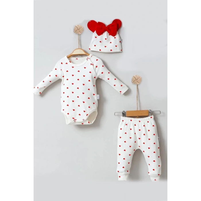 Eterelle Kalp Desenli Şapkalı 3lü Hastane Çıkışı