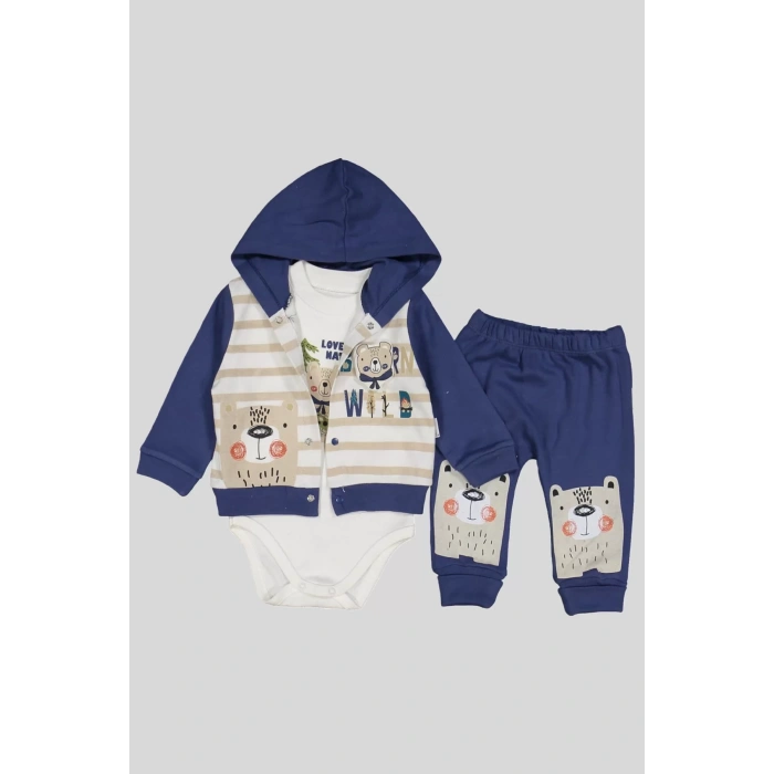 Eterelle Kamp Desenli Kapüşonlu % 100 Pamuk Erkek Bebek Takımı
