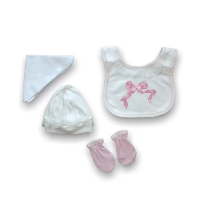 Eterelle Kanaviçe Nakışlı  5li Zıbın Takımı Hastane Çıkışı Pembe