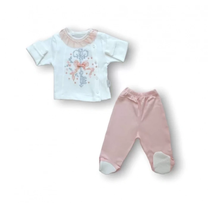 Eterelle Kanaviçe Nakışlı  5li Zıbın Takımı Hastane Çıkışı Pudra