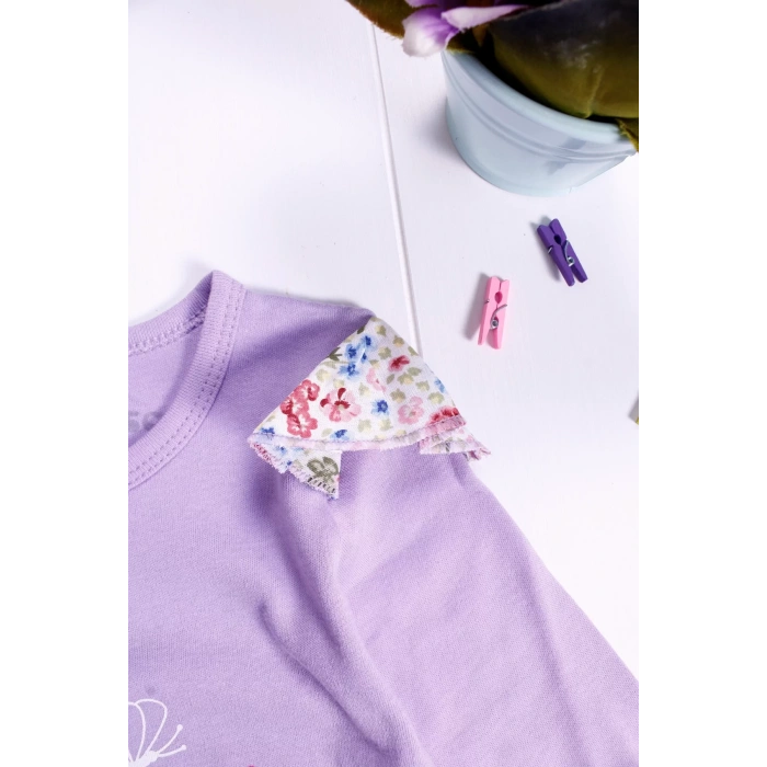 Eterelle Kelebek Desenli Omuz Detaylı Şapkalı Kız Bebek Tulumu