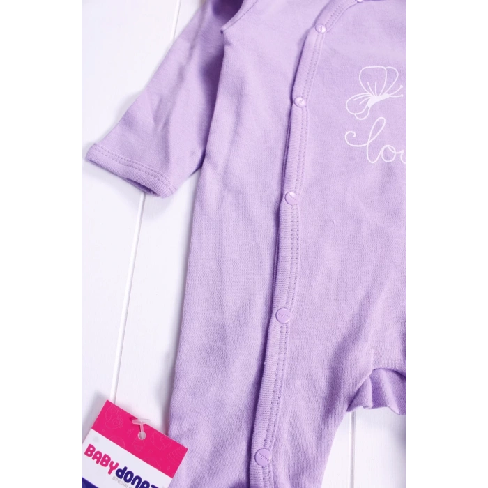 Eterelle Kelebek Desenli Omuz Detaylı Şapkalı Kız Bebek Tulumu