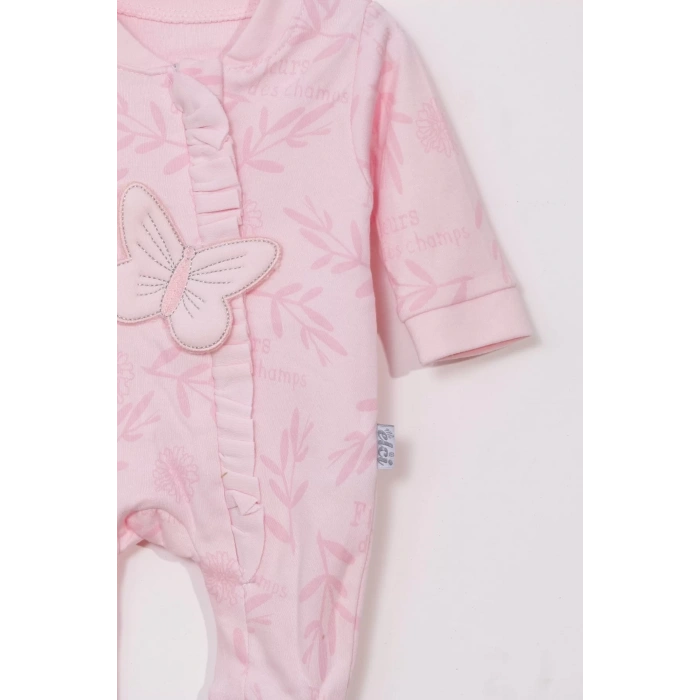 Eterelle Kelebek Nakışlı % 100 Pamuk Ayaklı Kız Bebek Tulumu