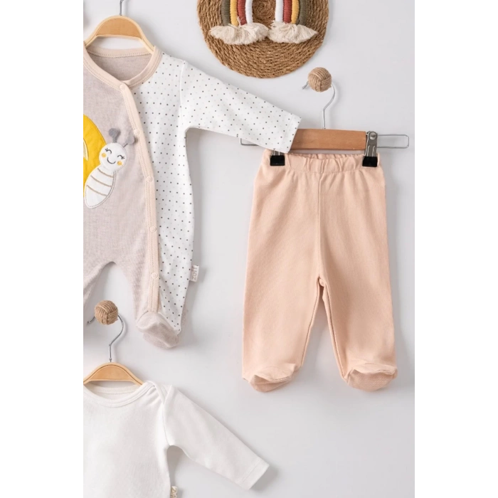 Eterelle Kelebek Nakışlı Tulumlu % 100 Pamuk Erkek Bebek 5li Set