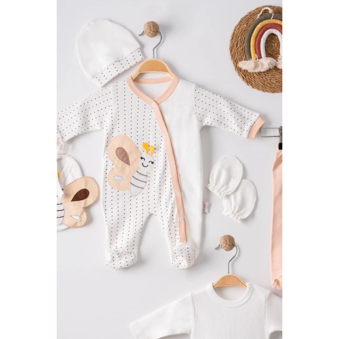 Eterelle Kelebek Nakışlı Tulumlu % 100 Pamuk Erkek Bebek 5li Set