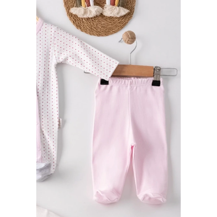 Eterelle Kelebek Nakışlı Tulumlu % 100 Pamuk Kız Bebek 5li Set