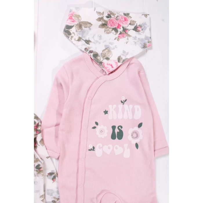 Eterelle Kind İs Cool Desenli Nakışlı Kız Bebek 4lü Tulum Seti