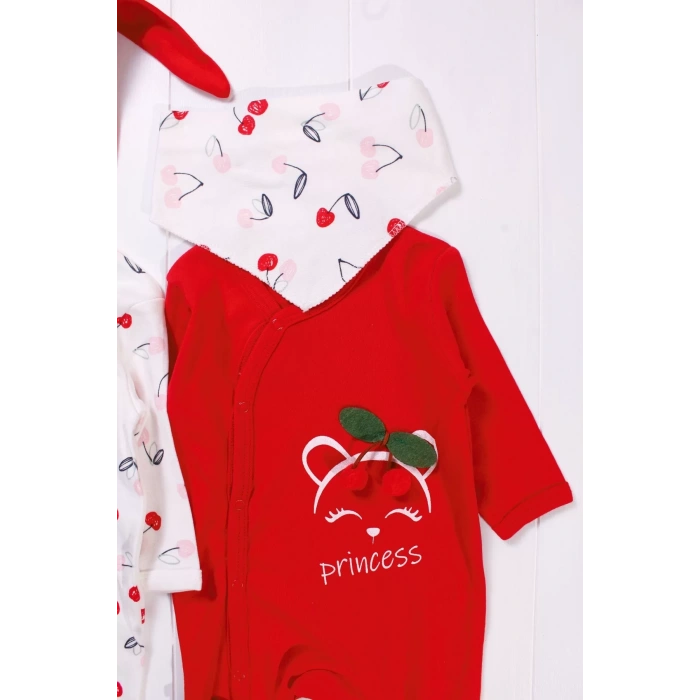 Eterelle Kiraz Aksesuarlı Kız Bebek 4lü Tulum Seti