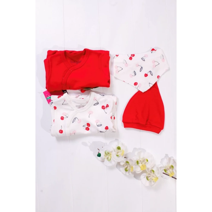 Eterelle Kiraz Aksesuarlı Kız Bebek 4lü Tulum Seti
