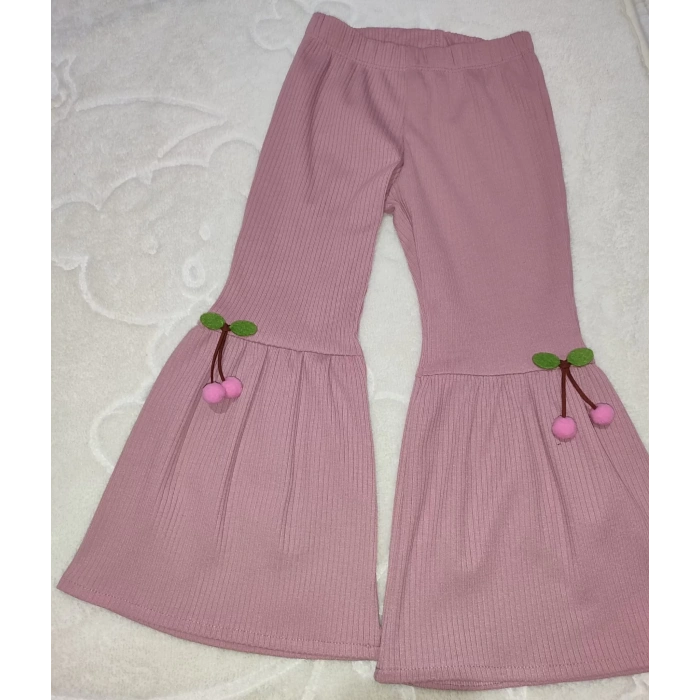 Eterelle 1-2-3-4 Yaş Kiraz Baskılı Tişört İspanyol Paçalı Likralı 2li Kız Çocuk Takımı Gül Kurusu