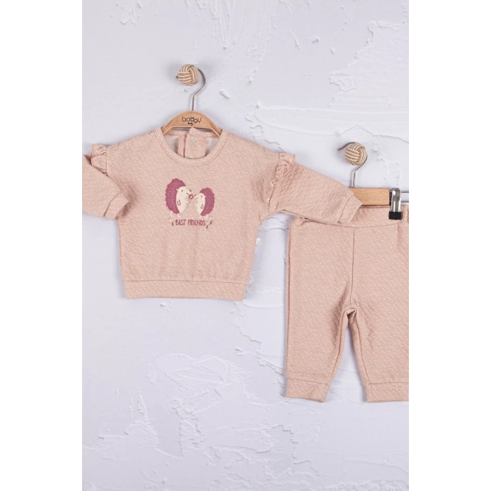 Eterelle Kirpi Nakışlı % 100 Pamuk 2li Kız Bebek Takım